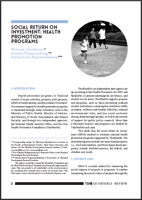 Social Return on Investment: Health Promotion Programs (TDRI 2014)